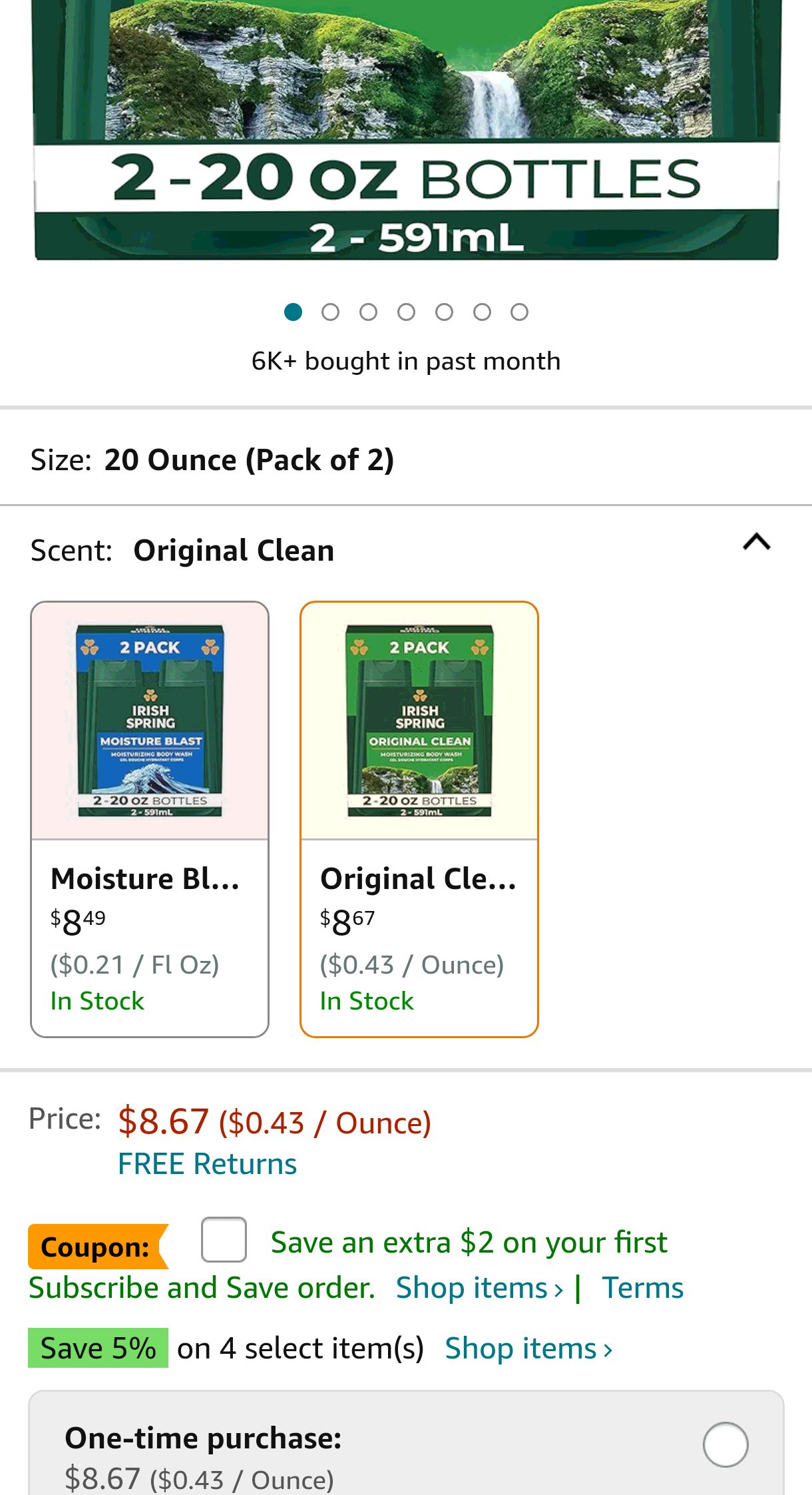 Amazon.com : Irish Spring Original Clean Body Wash, 20 Oz, 2 Pack : Beauty & Personal Care