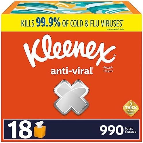 Kleenex Anti-Viral Facial Tissues, Classroom or Office Tissue, 18 Cube