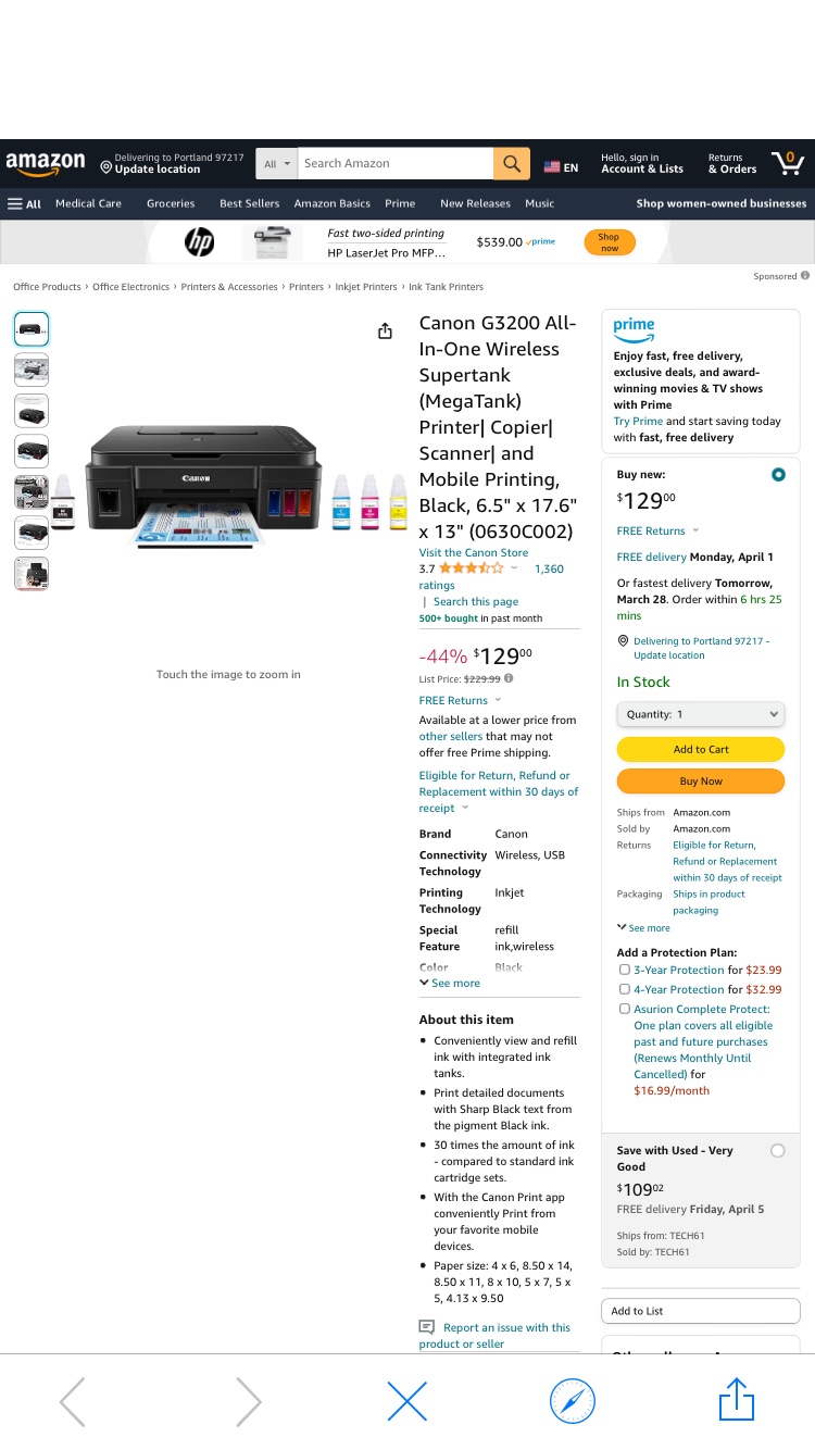 Amazon.com: Canon PIXMA G3200 多合一打印机