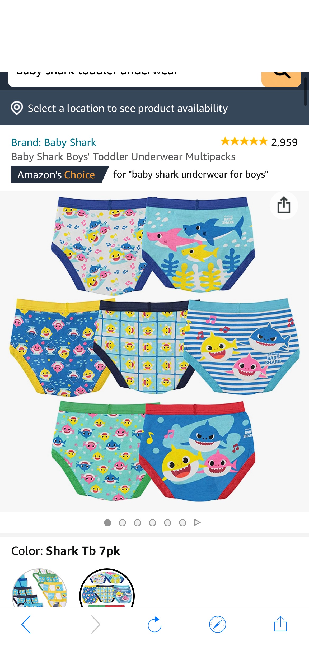 Amazon.com: Baby Shark Boys' Toddler Underwear Multipacks, Shark Tb 7pk, 2T-3T: Clothing,宝宝鲨鱼儿童内裤