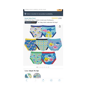 $11.99 Amazon.com: Baby Shark Boys Toddler Underwear Multipacks, Shark Tb 7pk, 2T-3T: Clothing,宝宝鲨鱼儿童内裤