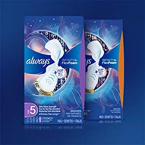 Always Infinity Feminine Pads for Women, Size 4, Overnight Absorbancy, with Wings, Unscented, 26 Count (Packaging May Vary)液体卫生棉