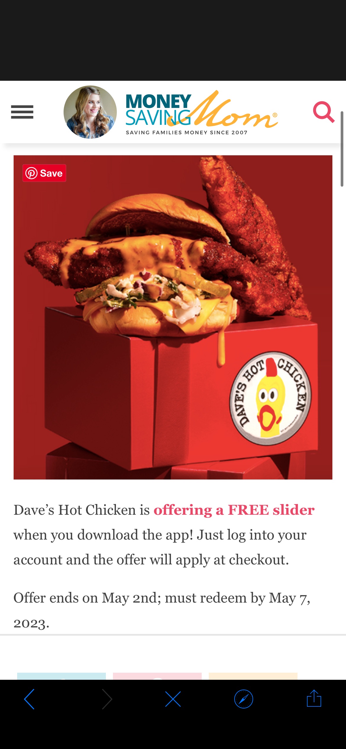 Dave’s hot chicken 下载app免费一个汉堡。下周二