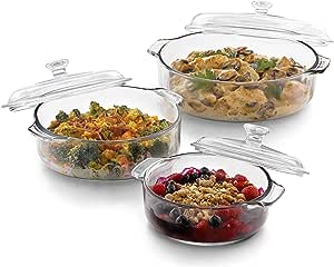 Libbey Baker&#39;s Basics 3-Piece Glass Casserole Baking Dish Set with Glass Covers : Amazon.ca: Home