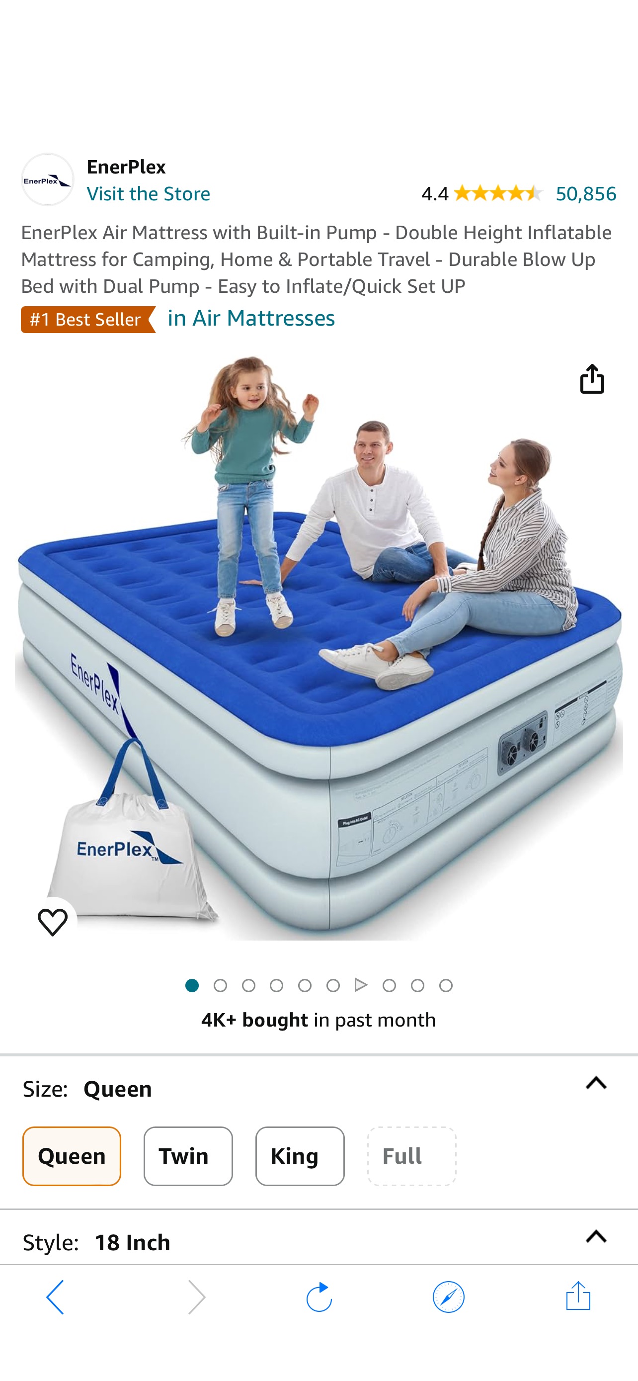 EnerPlex 充气床垫 Queen size 18英寸