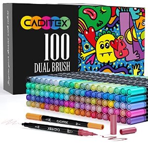 CADITEX Markers for Adult Coloring 100 Colors Dual Brush Pens Fine Tip Markers Set