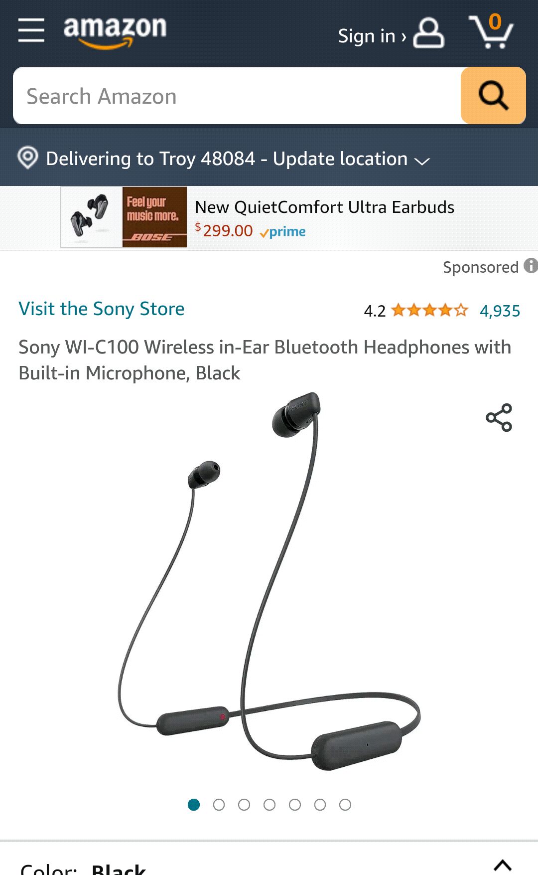 Sony WI-C100 Wireless in-Ear Bluetooth Headphones with Built-in Microphone, Black : Everything Else 无线耳机
