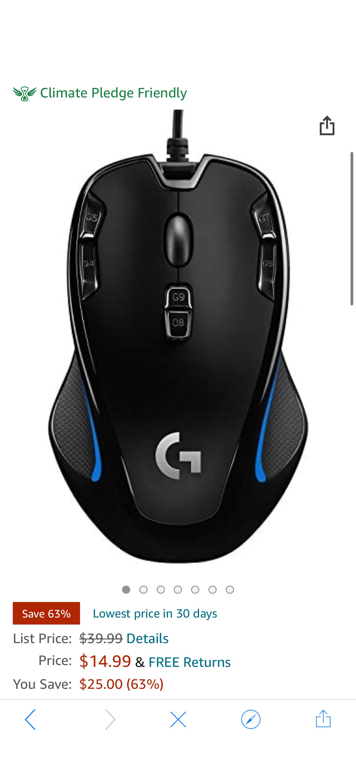 Amazon.com: Logitech G300s Optical Ambidextrous Gaming Mouse – 9 Programmable Buttons, Onboard Memory : Video Games 鼠标