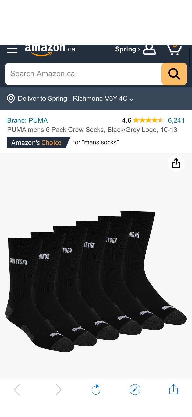 PUMA mens 6 Pack Crew Socks, Black/Grey Logo, 10-13 : Amazon.ca: Clothing, Shoes & Accessories