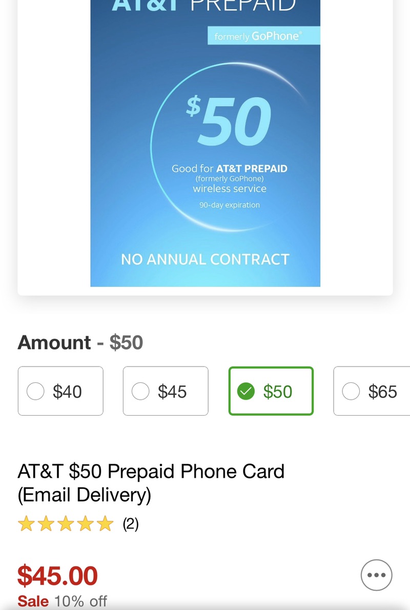 AT&T Prepaid Phone Card (Email Delivery) : 50预付费电话储值卡