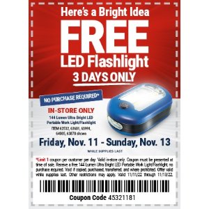 $0 免费手电筒 144 Lumen Ultra Bright LED Portable Worklight/Flashlight for FREE – Harbor Freight Coupons