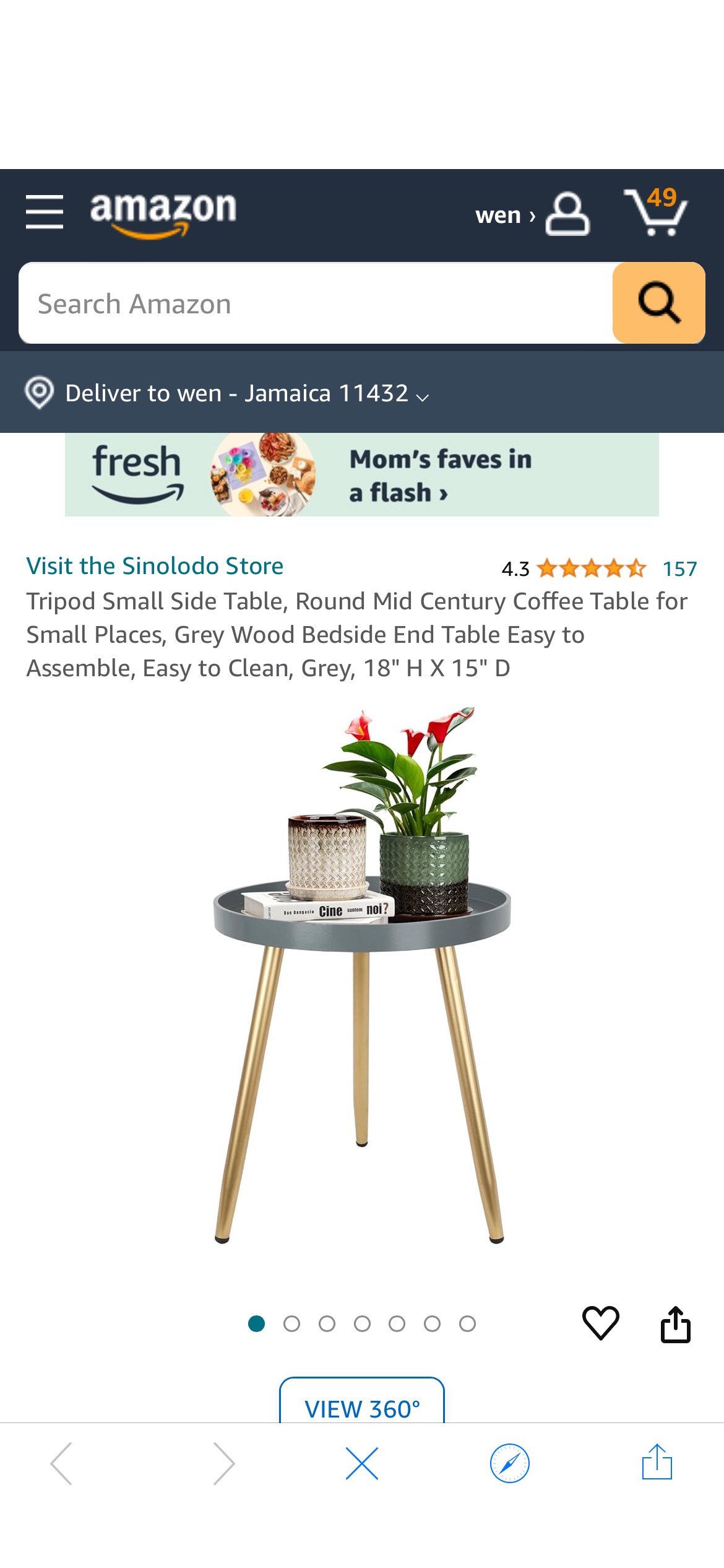 Amazon.com: Tripod Small Side Table, Round Mid Century Coffee Table for Small Places, Grey Wood Bedside End Table Easy to Assemble, Easy to Clean, Grey, 18" H X 15" D : Home & Kitchen