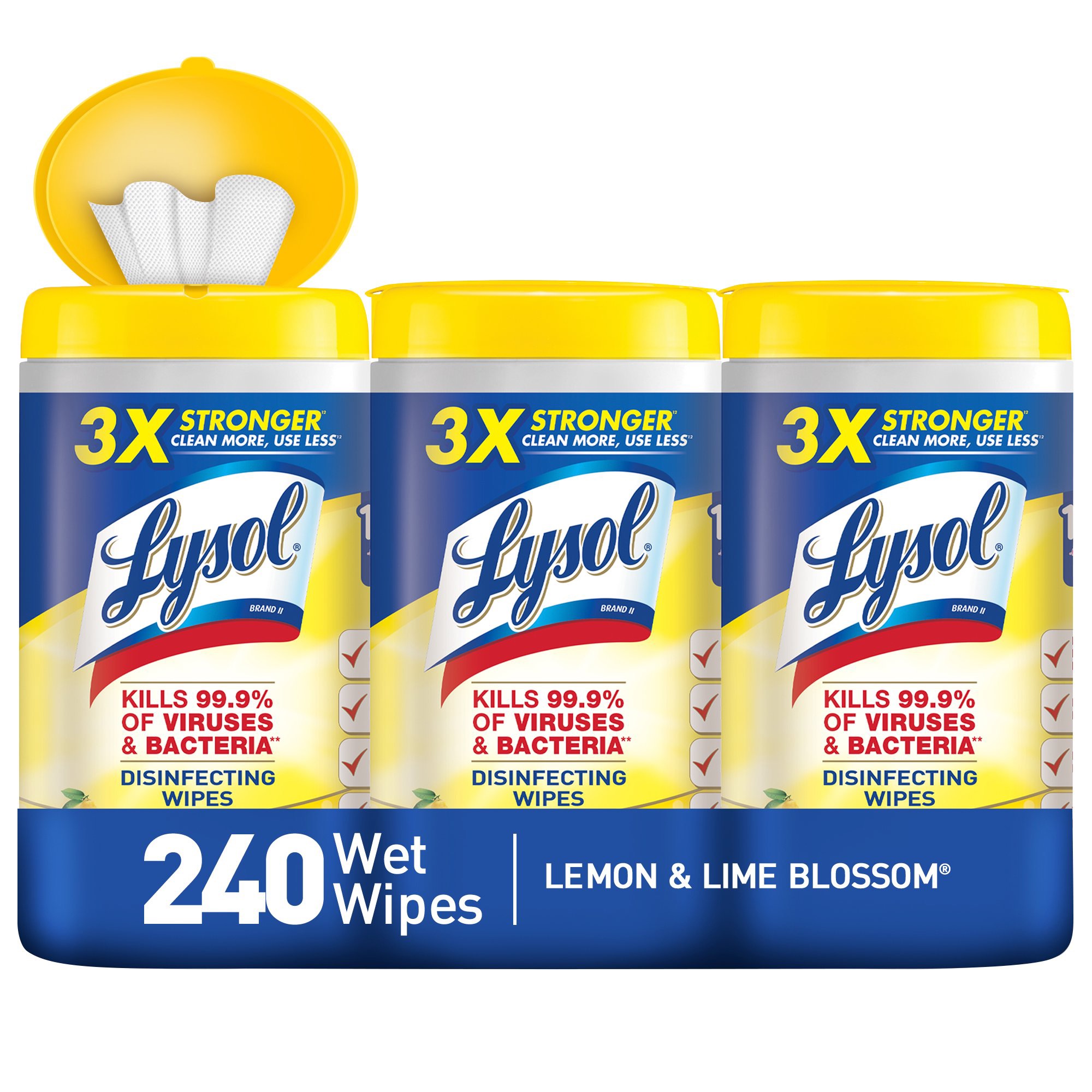 Lysol Disinfecting Wipes, Lemon & Lime Blossom, 240ct (3X80ct) - Walmart.com - Walmart.com消毒湿巾