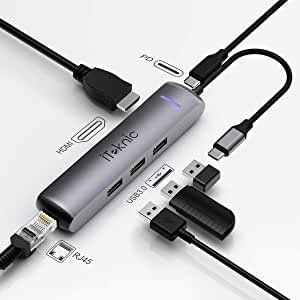 iTeknic USB C Hub, 6-in-1 USB C Adapter with 1Gbps RJ45 Ethernet Port
