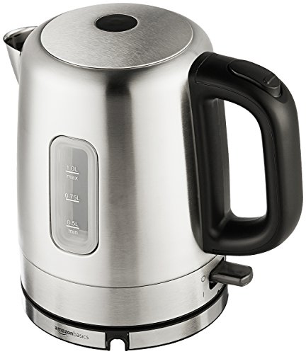 Amazon.com: Amazon Basics 不锈钢便携式快速电热水壶，用于茶和咖啡 - 1 升，灰色/黑色 