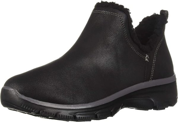Skechers Women's Easy Going-Buried-Scooped Collar Bootie with Faux Fur Trim Ankle Boot