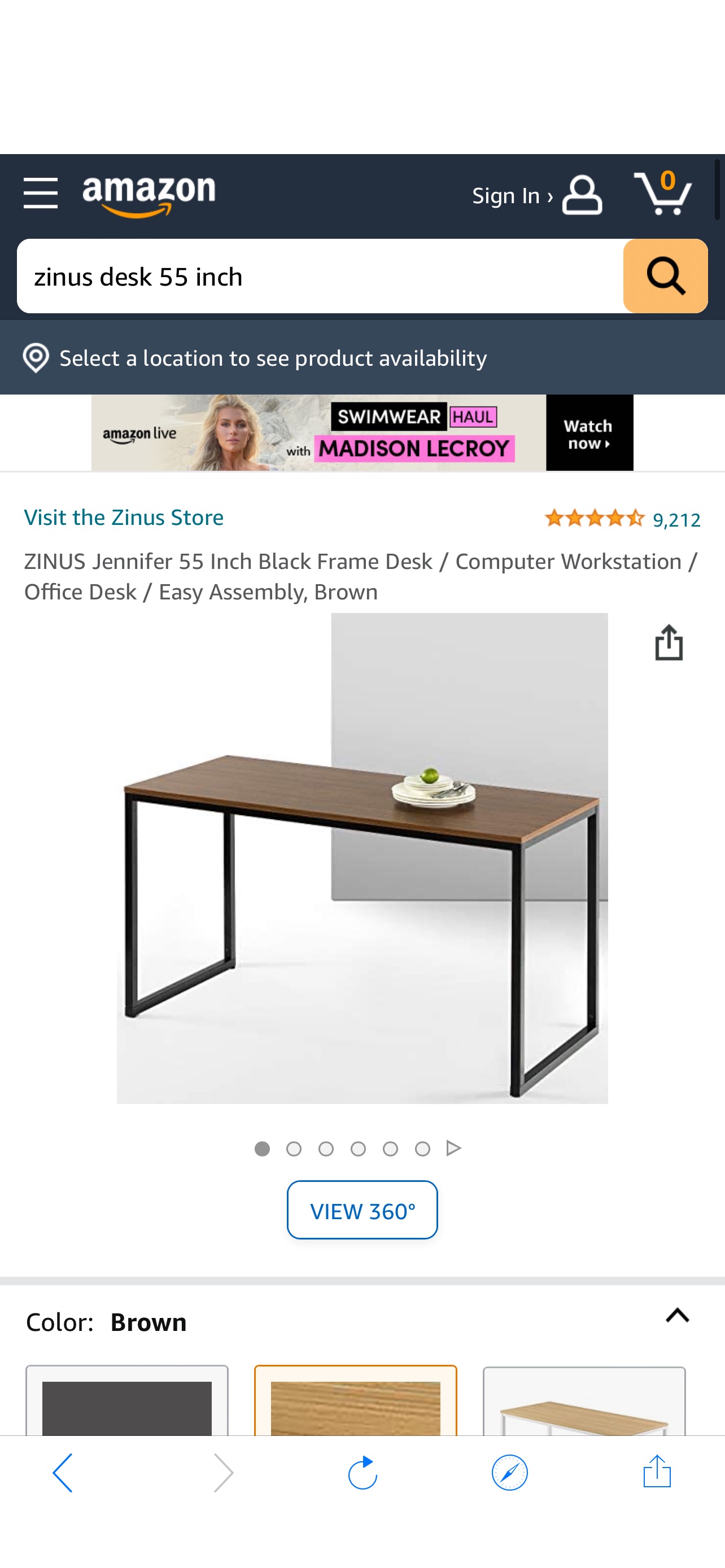 Amazon.com: ZINUS Jennifer 55 Inch Black Frame Desk / Computer Workstation / Office Desk / Easy Assembly, Deep Espresso : Home & Kitchen书桌