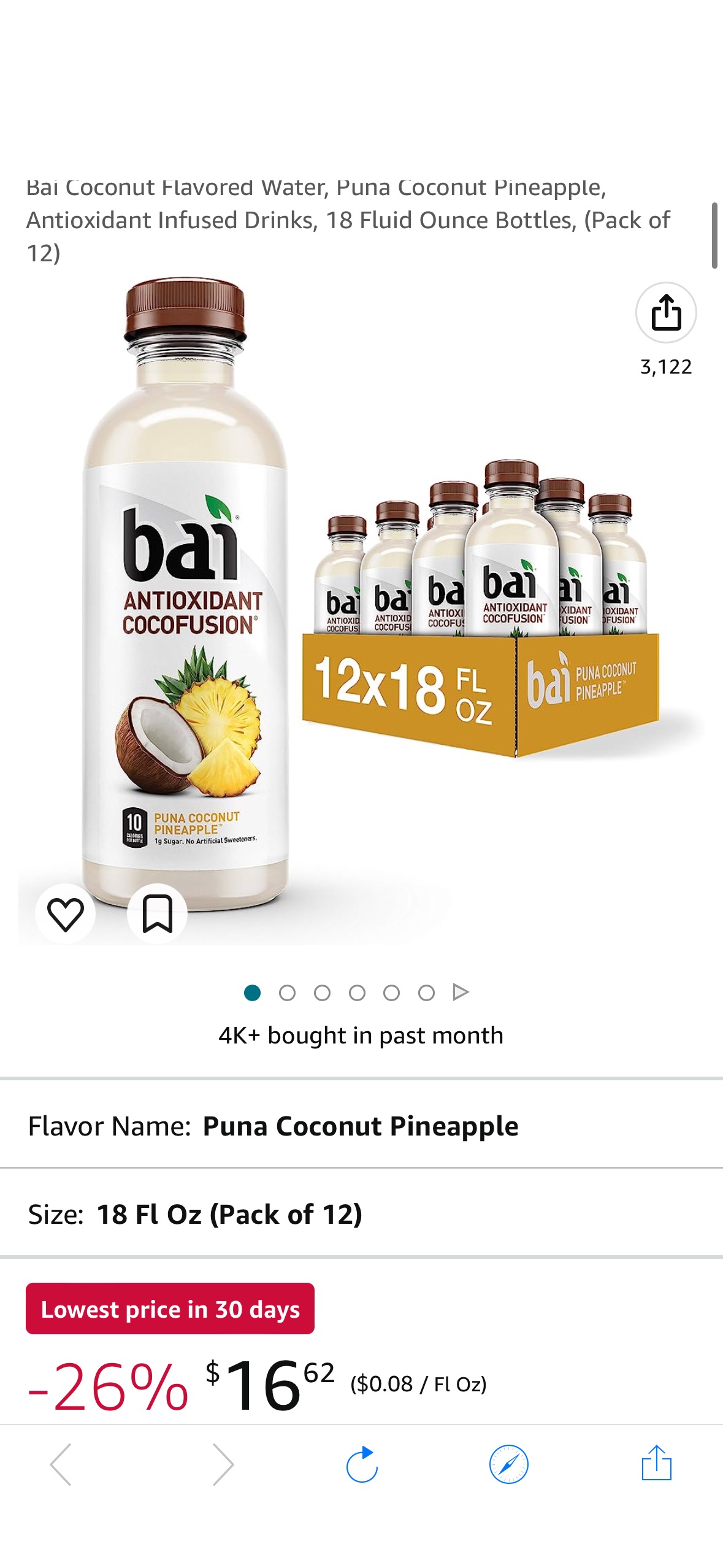 Amazon.com : Bai Coconut Flavored Water, Puna Coconut Pineapple, Antioxidant Infused Drinks, 18 Fluid Ounce Bottles, (Pack of 12) : Grocery & Gourmet Food