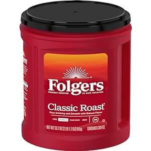 Amazon.com : Folgers Classic Roast Medium Roast Ground Coffee, 33.7 Ounces (Pack of 6) : Grocery &amp; Gourmet Food