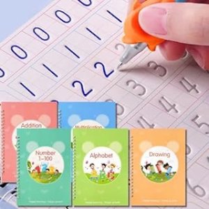ESAUYB Magic Practice Copybook, Reusable Writing Practice Book, for Preschool Kids Age 3-8 ​Calligraphy 9.44in×6.29in(5 Books with Pens)
