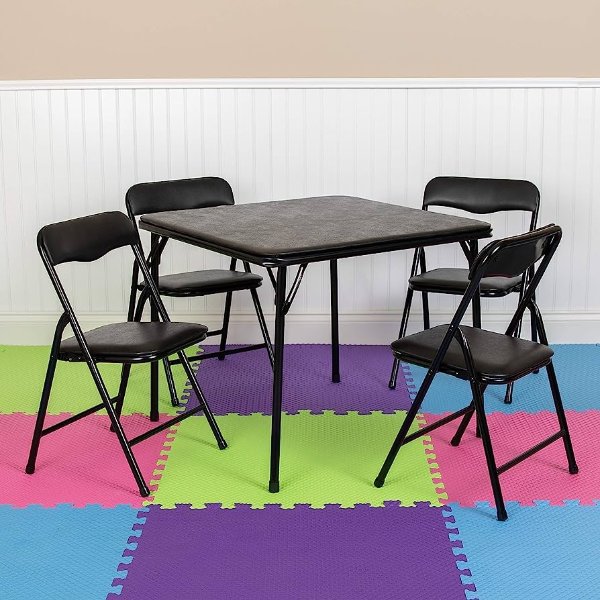 Mindy Kids Black 5 Piece Folding Table and Chair Set