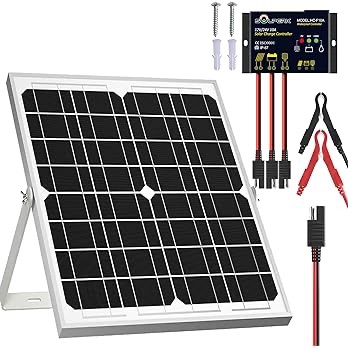 Amazon.com : SOLPERK 太阳能电池板套件 20W 12V，太阳能电池涓流充电器维护器 + 升级控制器 + 可调节安装支架，适用于船车 RV 摩托车船舶汽车：