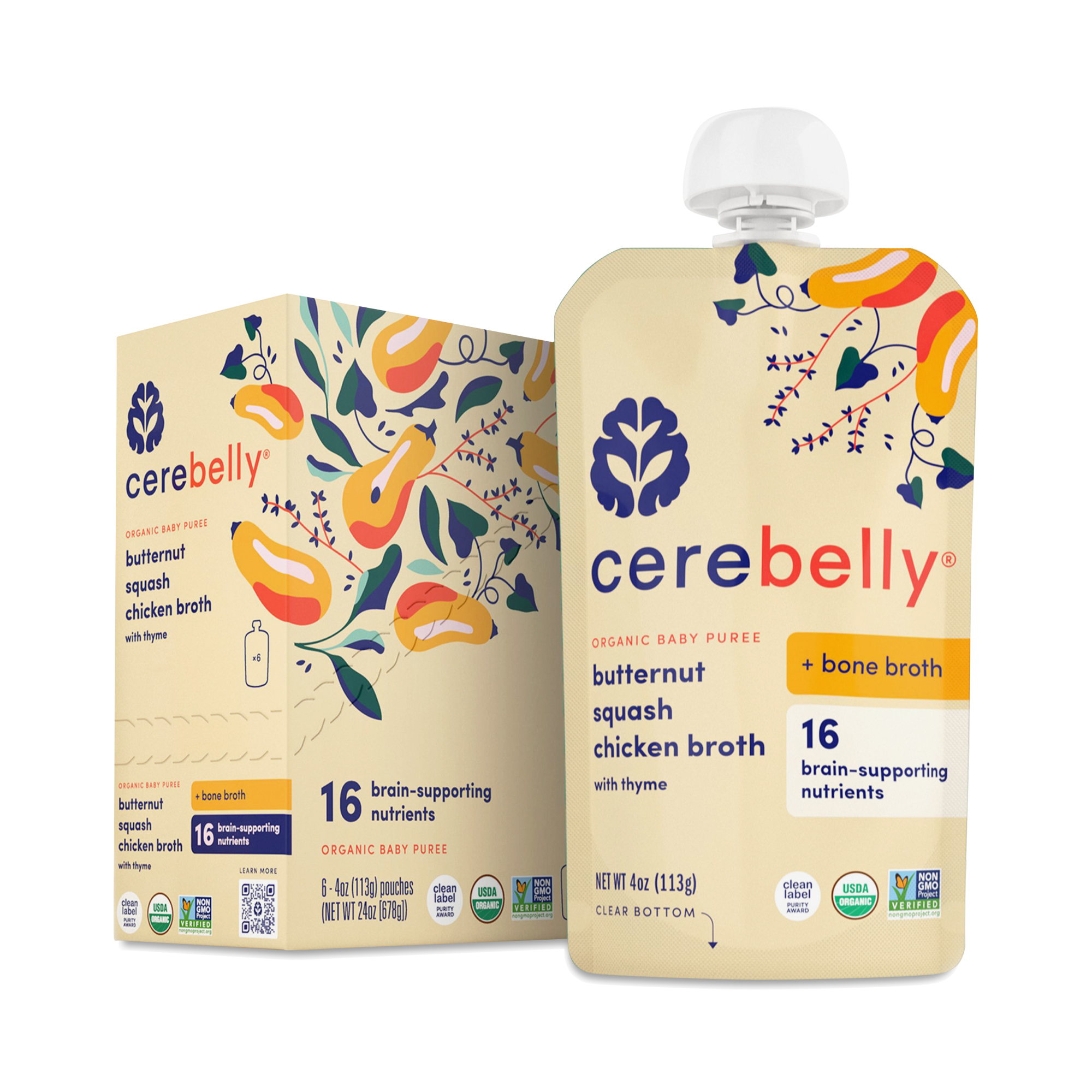 Cerebelly Organic Baby Food, Butternut, Squash &amp; Chicken Broth with Thyme | Thrive Market