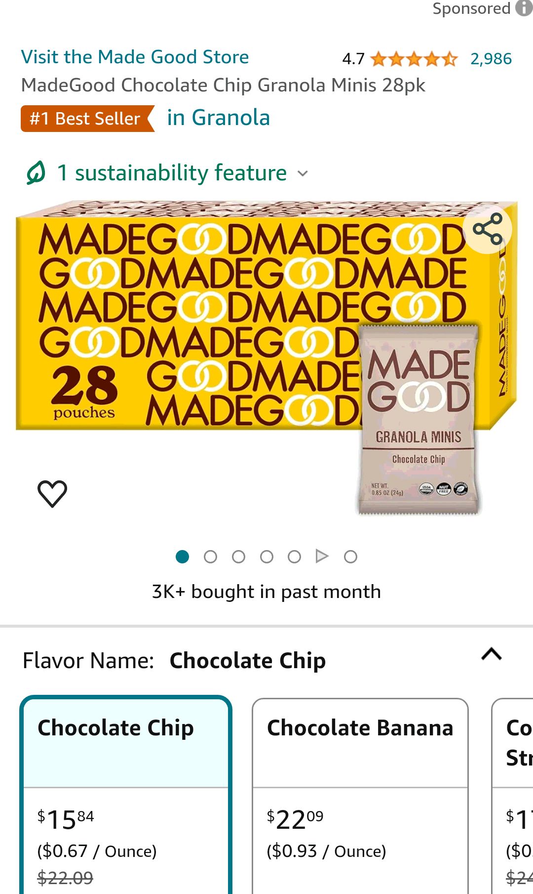 MadeGood Chocolate Chip Granola Minis 28pk : Grocery & Gourmet Food