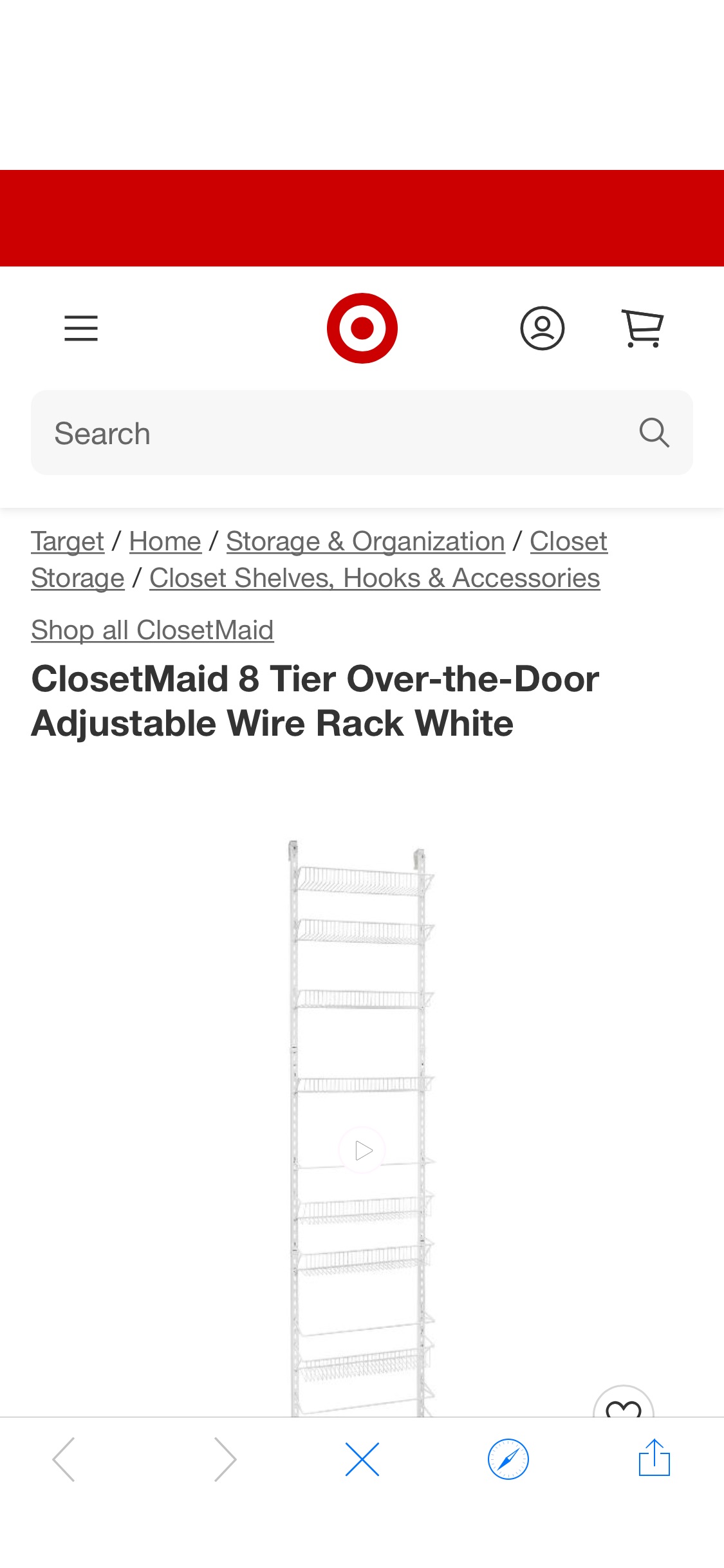 Closetmaid架子 8 Tier Over-the-door Adjustable Wire Rack White : Target
