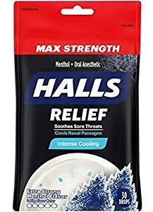 Halls Menthol Oral Anesthetic Drops, Intense Cool, Original, 30 count