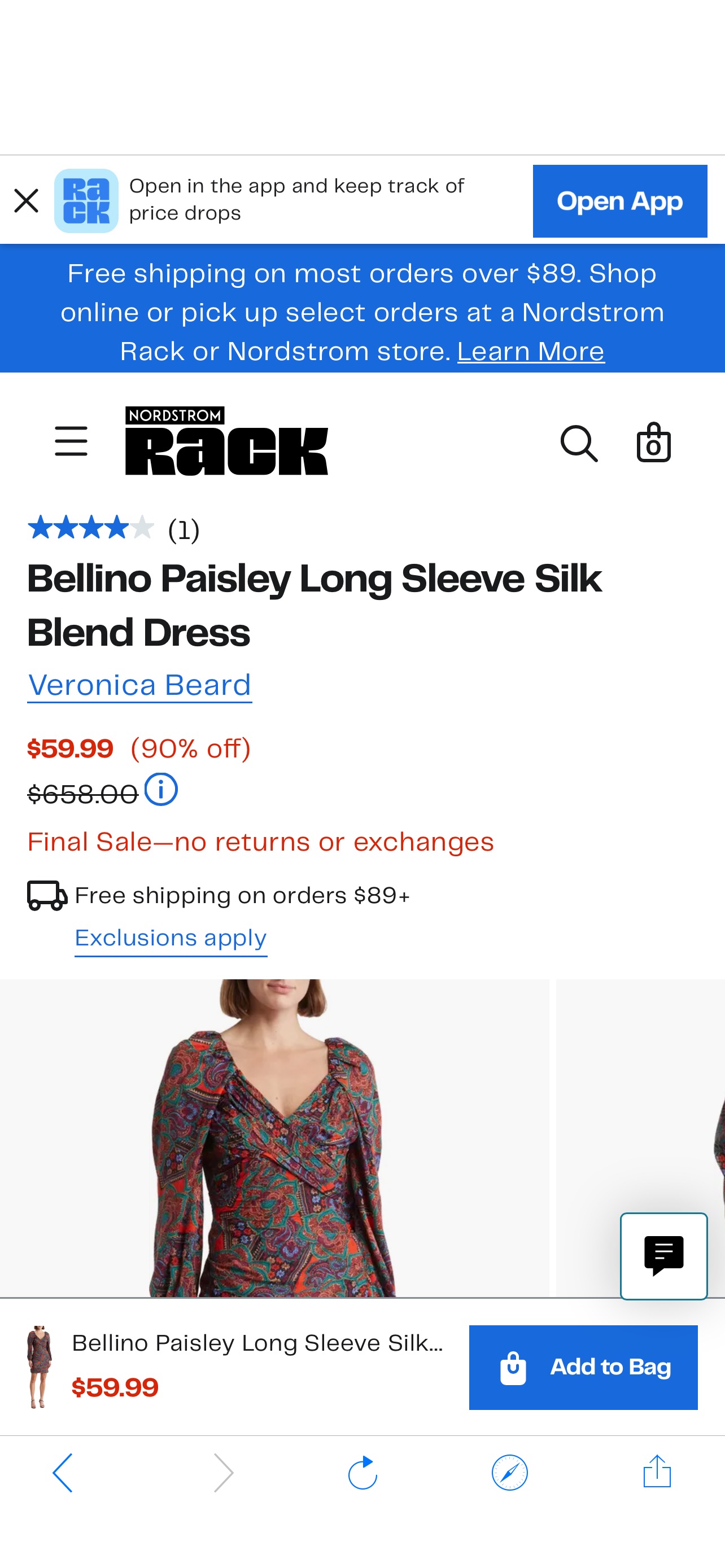 裙子Veronica Beard Bellino Paisley Long Sleeve Silk Blend Dress | Nordstromrack