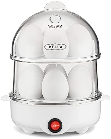 Amazon.com: BELLA 双层煮蛋器17288 Double Cooker, Rapid Boiler, Poacher Maker Make up to 14 Large Boiled Eggs, Poaching and Omelete Tray Included, Stack, White: Home & Kitchen