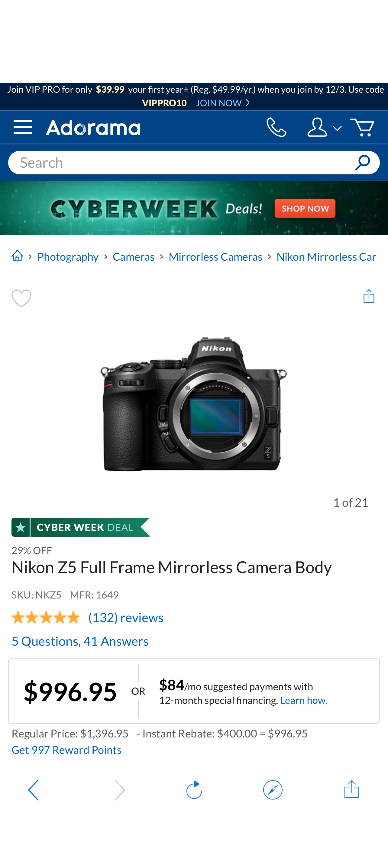 Nikon Z5 Full Frame Mirrorless Camera Body 1649 - Adorama