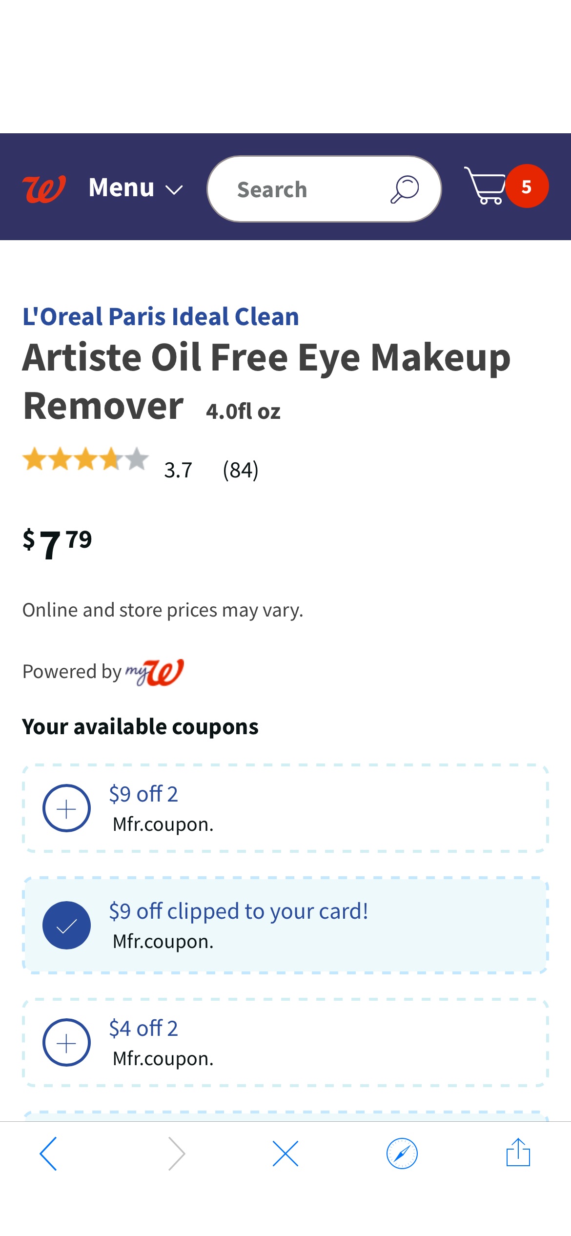 L'Oreal Paris Ideal Clean Artiste Oil Free Eye Makeup Remover | Walgreens