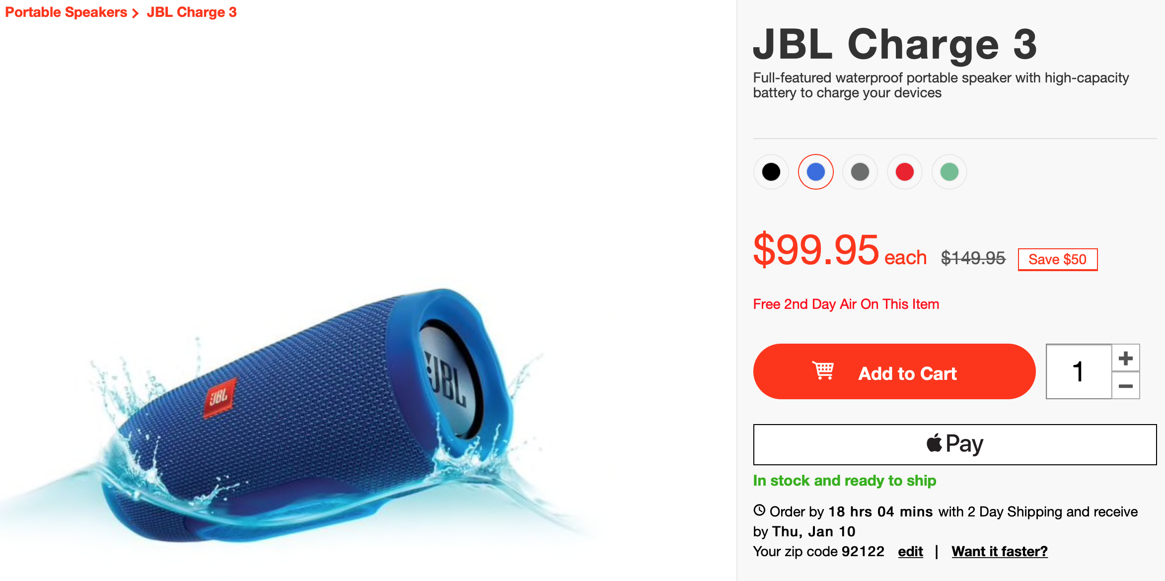 JBL Charge 3 IPX7防水蓝牙音箱