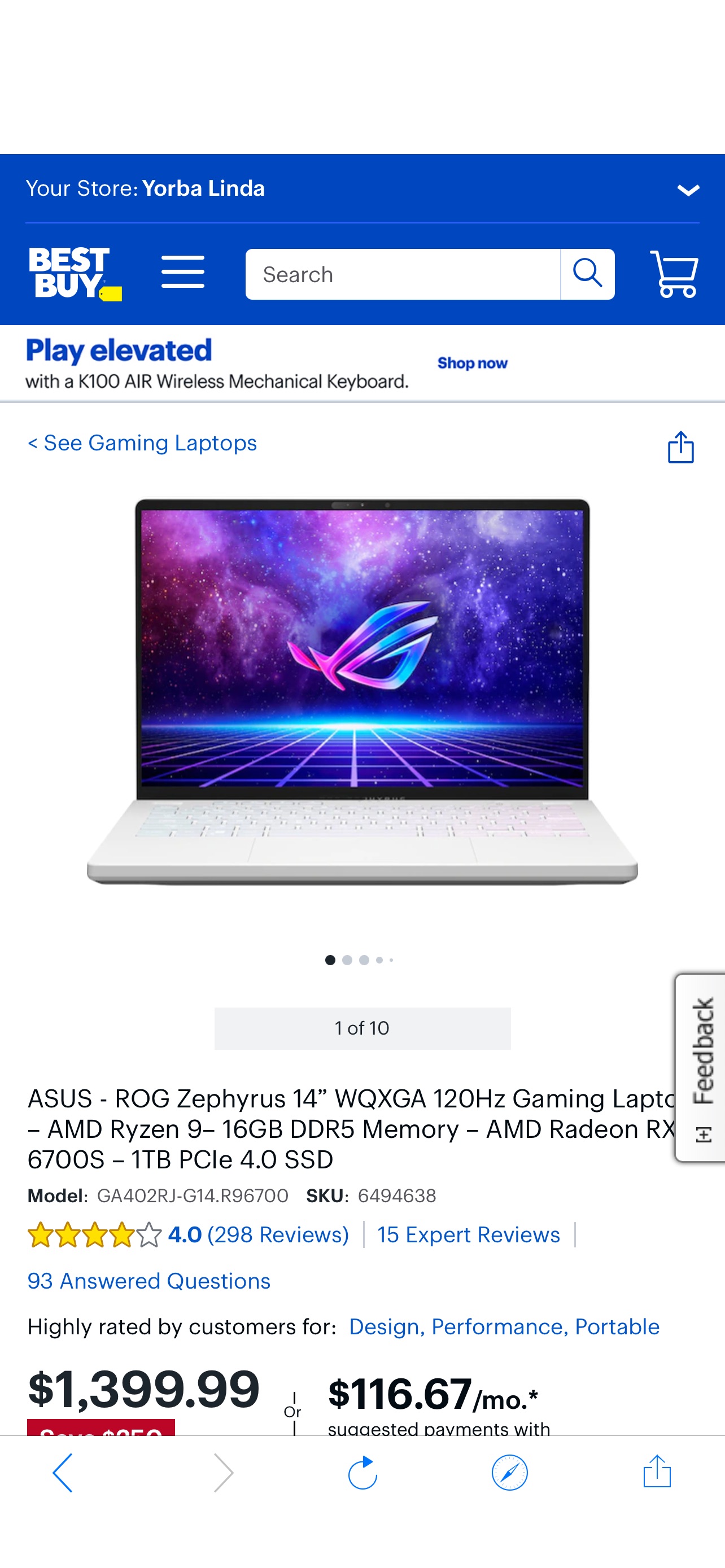 ASUS ROG Zephyrus 14” WQXGA 120Hz Gaming Laptop – AMD Ryzen 9– 16GB DDR5 Memory – AMD Radeon RX 6700S – 1TB PCIe 4.0 SSD GA402RJ-G14.R96700 - Best Buy
