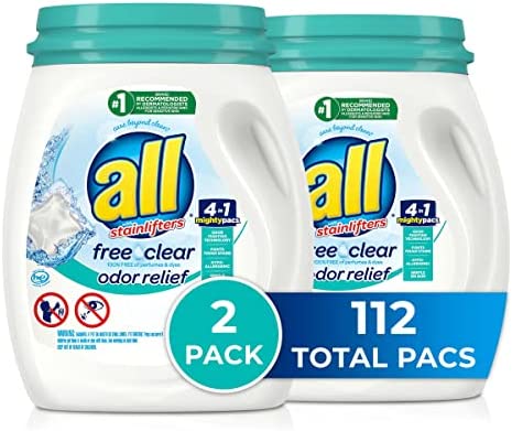 All Mighty Pacs Laundry Detergent, Free Clear Odor Relief, Tub, 56Count, Pack of 2, 112 Total Loads 无香型果冻洗衣球 2桶 112个