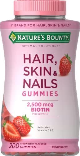 Amazon.com: Nature's Bounty Optimal Solutions Hair, Skin & Nails Vitamin Gummies with Biotin, 2500 mcg, Strawberry, 80 Count : Health & Household