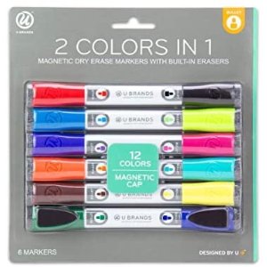 U Brands Low Odor Magnetic Double Ended Dry Erase Markers With Erasers