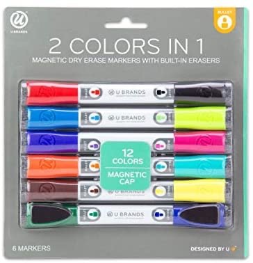 U Brands 双头12色可擦白板笔 笔帽带磁铁可吸带海绵可擦
