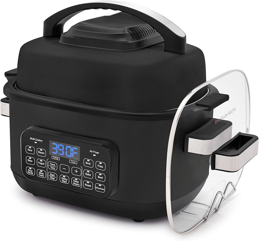 Amazon.com: GreenPan Matte Black 13-in-1 Air Fryer Slow Cooker & Grill, Presets to Steam Saute Broil Bake and Cook Rice, Healthy Ceramic Nonstick and Dishwasher Safe Parts, Easy-to-use LED Display: 多功