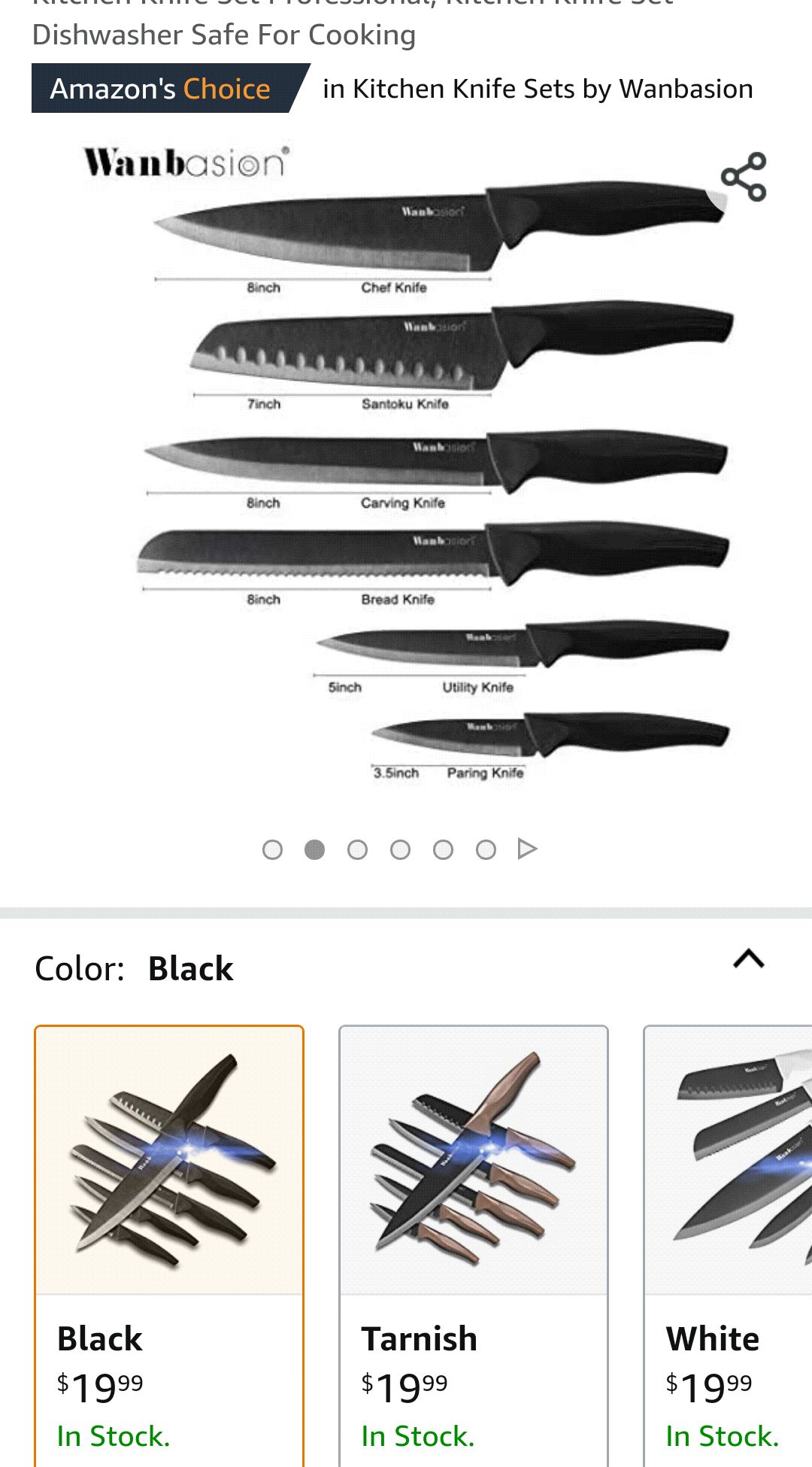 厨房刀具6件套 Wanbasion Black Stainless Steel Knife Set, Sharp Kitchen Knife Set Professional, Kitchen Knife Set Dishwasher Safe For Cooking: Home & Kitchen