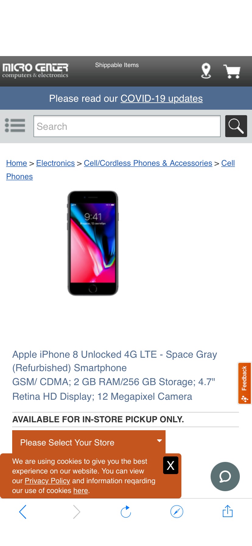 苹果 iPhone 8 Unlocked 4G LTE - Space Gray (Refurbished) Smartphone; GSM/ CDMA; 2 GB RAM/256 GB Storage; 4.7" Retina - Micro Center