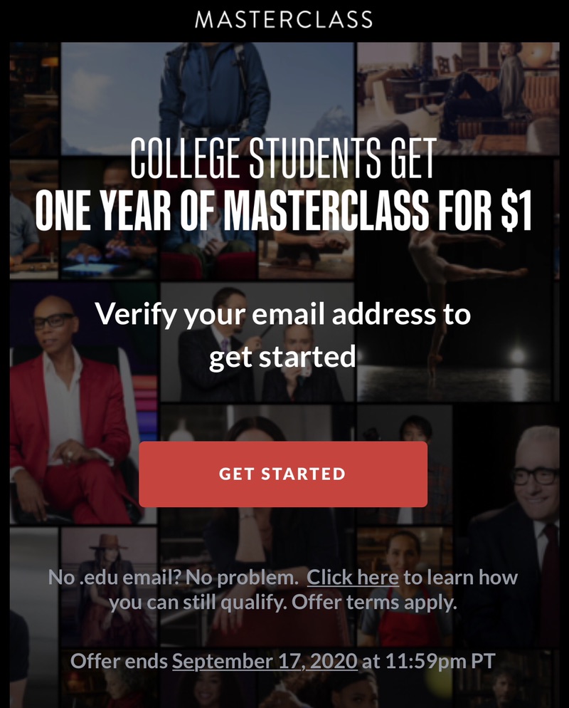 MasterClass学生优惠价全年课程subscription仅1刀