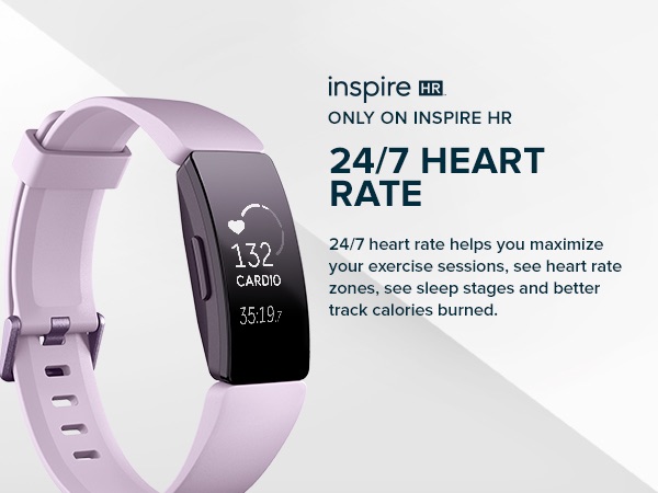 Amazon.com: Fitbit Inspire HR Heart Rate and Fitness Tracker, One Size (S and L bands Included), 1 Count: Health & Personal Care 运动手环，可监测心率