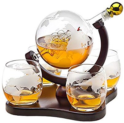 Amazon.com | Whiskey Decanter Globe Set with 4 Etched Globe Whisky Glasses - for Liquor, Scotch, Bourbon, Vodka - 850ml: Liquor Decanters威士忌酒瓶套装