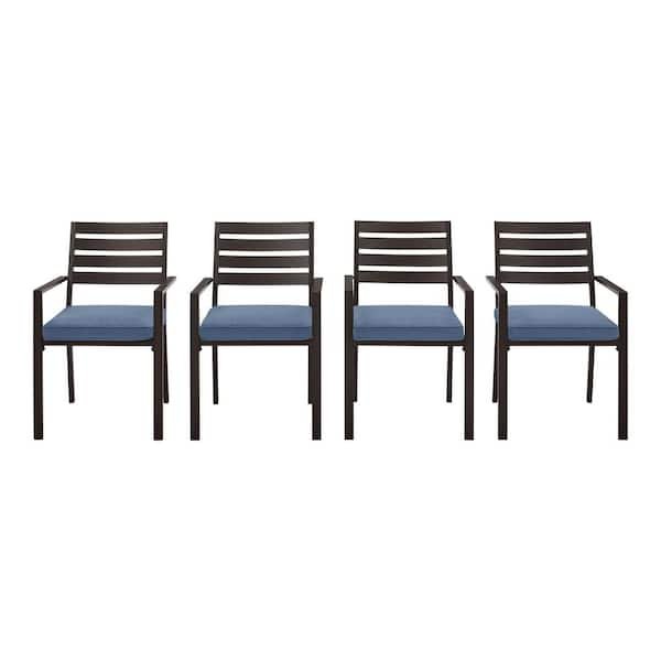 Hampton Bay Dorset Black Stationary KD Feature Aluminum Outdoor Dining Chair with Sky Blue Cushion (4-Pack)