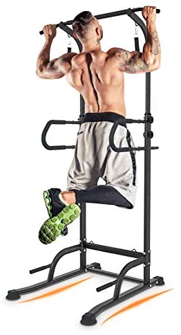 VIVITORY Multifunction Power Tower Dip Station, Pull Up Core Power Bar Station Tower, 2 Elastic Pull Ropes, Heavy Duty Fitness Pull Up Tower Equipment, 330lbs Max Load 力量训练器材