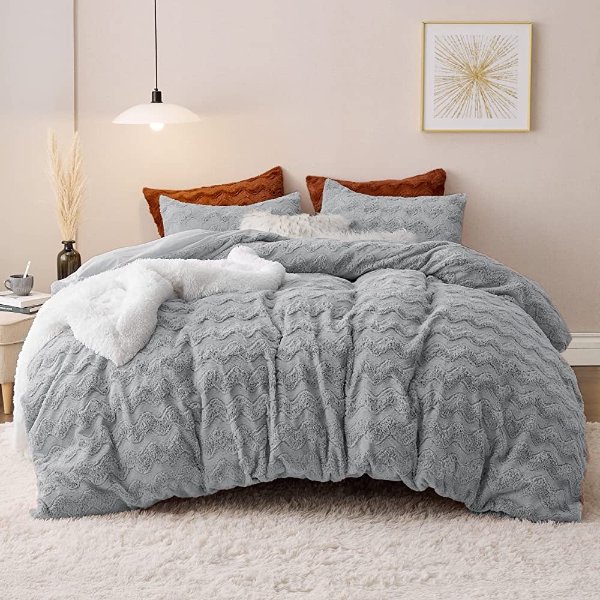 BEDSURE Fluffy Comforter Cover Set Queen Size 3 Piece