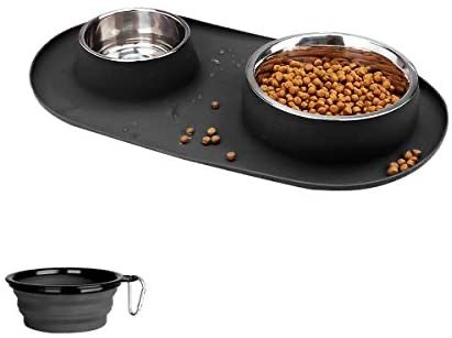 Wesen 不锈钢宠物食碗水碗+硅胶垫+可折叠旅行水碗 中号